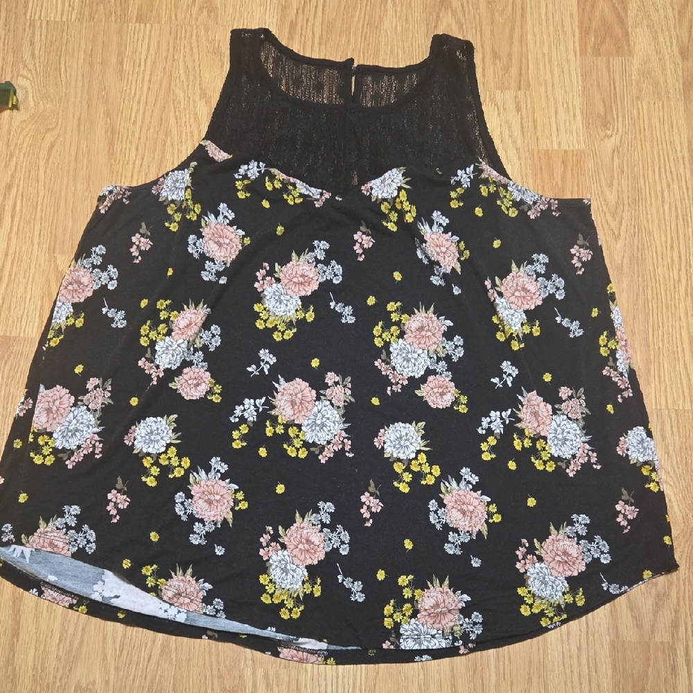 Torrid Black Floral Tank Top